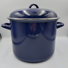 Blue + White Enamel Stock Pot with Lid Large No Stains 9" High x 10" Diameter