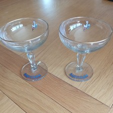 Vintage Babycham glasses 1950's white fawn hexagonal stems collectable original 