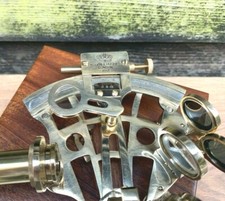 Antique Brass Pocket Sextant Navigation Nautical Marine Vintage Wooden Box