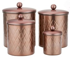 Old Dutch 4 Piece Rose Gold Embossed Diamond Kitchen Canister Set W Fresh Seal