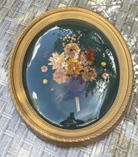Vintage Framed Dried Flowers Wall Art Real  Wildflowers 1990s Oval Frame Wood