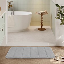 Absorbent Soft Memory Foam Bath Mat Grey Rectangle Floor Mat Non-Slip Quick Dry
