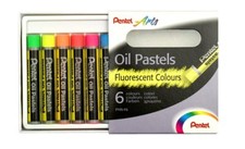 Pentel Arts Fluorescent Oil Pastels, Mixed Colours PHN-F6 (Pack of 6)