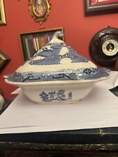 Antique Early Victorian Willow Pattern Lidded Serving Dish