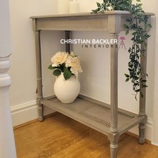 Rattan Wooden Side Table Hallway Rustic Occasional Furniture Side Console Shelf 