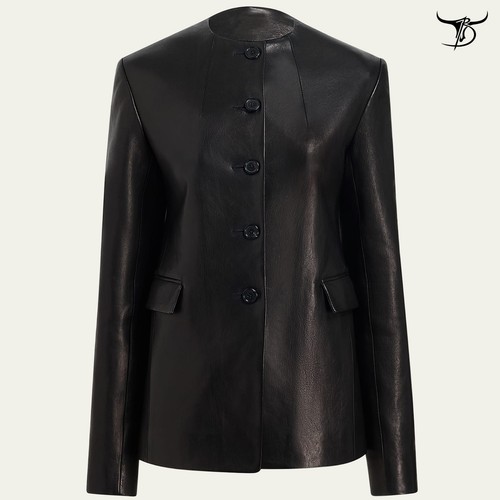 Women leather blazer - leather, real