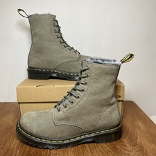 Dr Martens Docs 1460 Serena Fur Lined Khaki Nubuck Leather Boot UK 6 EU 39 New