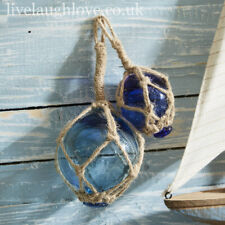Set Of 2 Decorative Hanging Nautical Glass Buoys - 10cm & 6.5cm