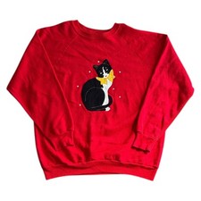 Vintage Fashions By Carole Sweatshirt Made In USA Cat 90s Retro Red Womens XL