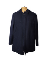 FRENCH CONNECTION NAVY BLUE DUFFLE COAT JACKET WOOL LARGE MENS HOODED OVERCOAT