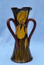 Watcombe Torquay Art Pottery Iris Design Three Handle Vase