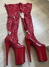 Pleaser Red Thigh High PVC Look Boots Size 6 (see description)