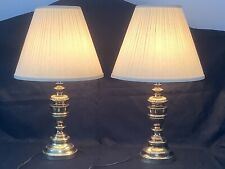 Matching Pair Of Large Vintage Table Lamps, Solid Brass  ~ 29inch -top of shade