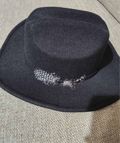 Black feather fedora hat - black,