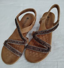 Pavers Size 5 Beaded Sandals Brown Slingback Flat - SHQ19