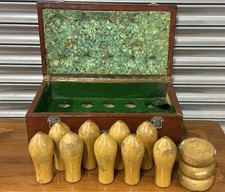 Rare Original Boxed Set of 9 Northamptonshire Pub Skittle Pins and 3 Cheeses