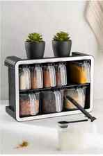 9Pcs Seasoning Spice Box Jar Condiment Dispenser Storage Container with spoons