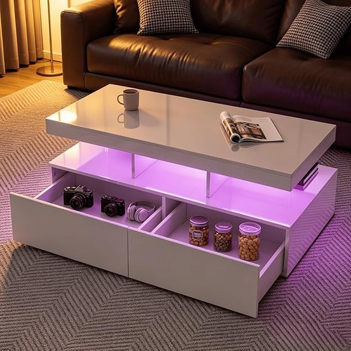 Coffee table high gloss led - coffee,