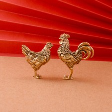 2PCS Brass Cock and Hen Statue