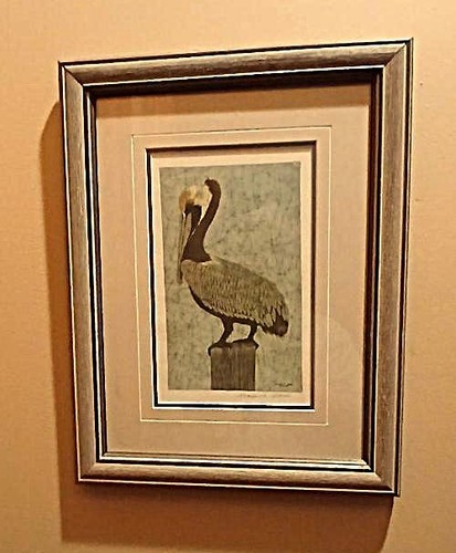 Vintage framed matted pelican - matted,