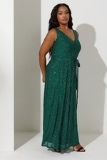 Yours Curve Women's Plus Size Sequin V-Neck Maxi Dress