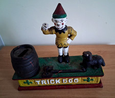 Antique Mechanical Money Box  Trick Dog Cast Metal Heavy For Restoration.