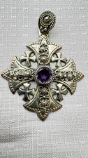 Jerusalem 900 Silver Maltese Amethyst Cross Pendant
