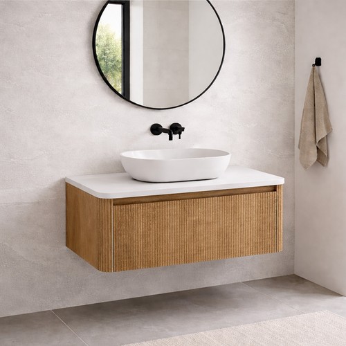 Oak ribbed vanity - oak, unit