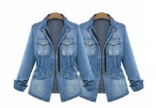 Women's Ladies Denim Oversize Jeans Jackets Chain Pocket Coats Plus Size