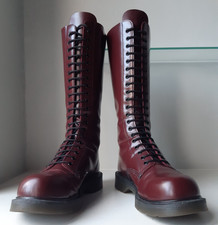 UK8 Solovair 20 hole Cherry Red leather Steel toe Derby boots Docs Skinhead 