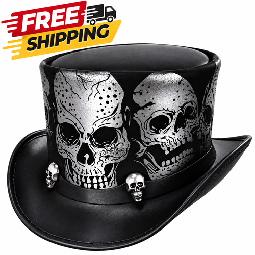 Black leather steampunk skull - black,