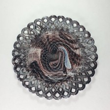 Antique Sowerby Lattice Plate Malachite Amethyst Marbled Slag Glass Victorian 