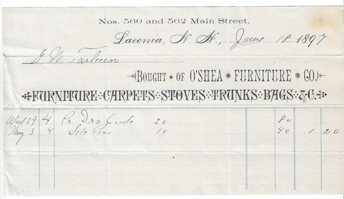 1897 receipt shea furniture - receipt,, o'shea