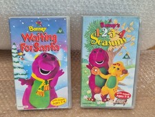 Vintage Barney Purple Dinosaur VHS Tapes Waiting For Santa & 1234 Seasons Sing