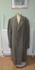 Vintage 1940 1950's Heavy Wool Green Herringbone Tweed Coat Ch48"