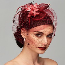 Women Ladies Fascinator Hat with Veil Wedding Hat Party Hat Pillbox Hat Bowler.