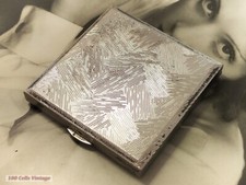 Kigu square silver tone textured pattern-Vintage Powder Compact-Make Up-Mirror