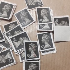 100 x  20p GB Stamps - Black- Used Franked - Off Paper