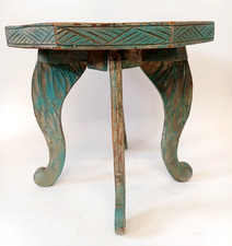 Hexagonal Turquoise Hand-Carved Side Table  25 x 25 cm Four Legs 25 CM Tall
