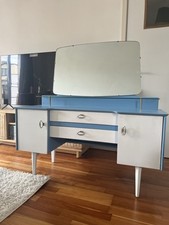 Lebus Mid Century Blue And White Dressing Table With Large Mirror