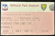 Wimbledon V Manchester United FA Cup 4th Round Match Ticket Stub Football