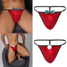 UK Men's Christmas T-back Underwear Low Rise Funny Santa Thong Briefs Date Night