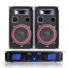 2x MAX 10"" Red Speakers DJ Amplifier Home Audio System 600 Watt UK Stock