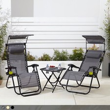 Neo Zero Gravity Chairs Reclining 3pcs Portable Sun Lounger Table Set Cup Holder
