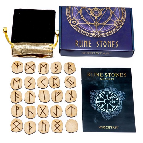 Wooden rune stone bag - stone, set
