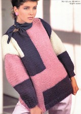 Chunky Ladies Slash Neck Sweater Easy Knitting Pattern 30-44 use 6.5 + 9mm pins