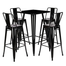 Industrial Breakfast Bar Stool Table Set and 4 Metal Chairs Kitchen Bistro Cafe