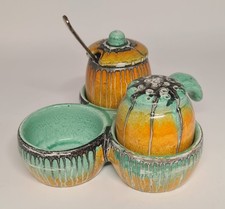 Shelley Harmony dripware drip glaze green orange cruet pepper mustard 1930s A/F