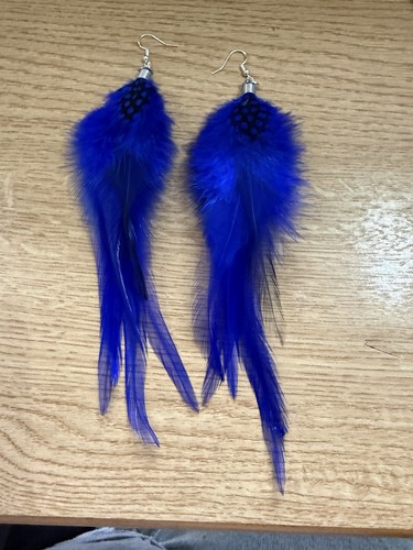 Cobalt blue feather earrings - blue,