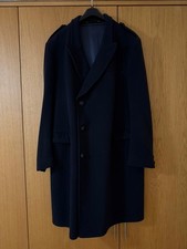 VINTAGE 80s HARRODS ODERMARK 100% WOOL NAVY BLUE FORMAL WINTER OVERCOAT COAT 46R